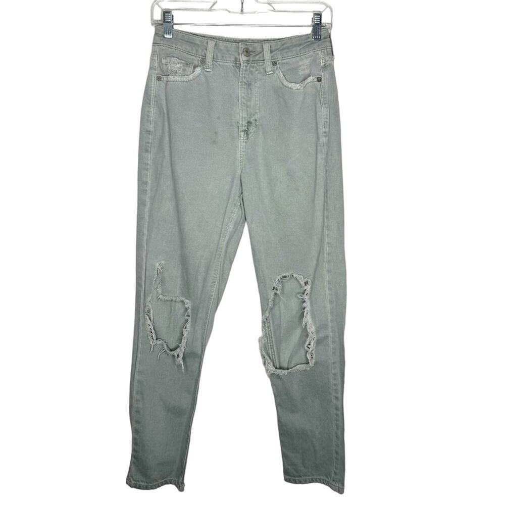 AMERICAN EAGLE / green gray mom high rise straight jeans / 4